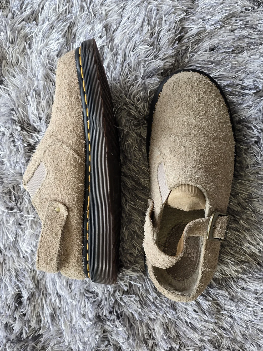 Dr. Martens Isham Mules Beige Suede Slip-On Loafers with Buckle